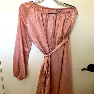 Pink velvet one shoulder midi dress